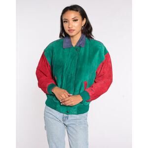 Vintage Suede Leather Multi Color Letterman Varsity Jacket 80s 90s size L